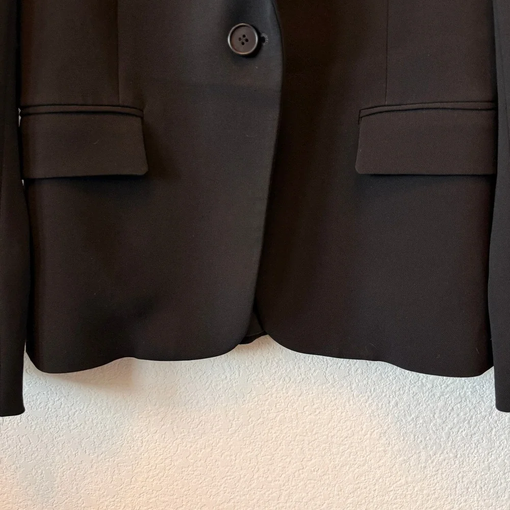 Theory Admiral Crepe Blazer Womens 2 Black Single Button Peak Lapel Tailored